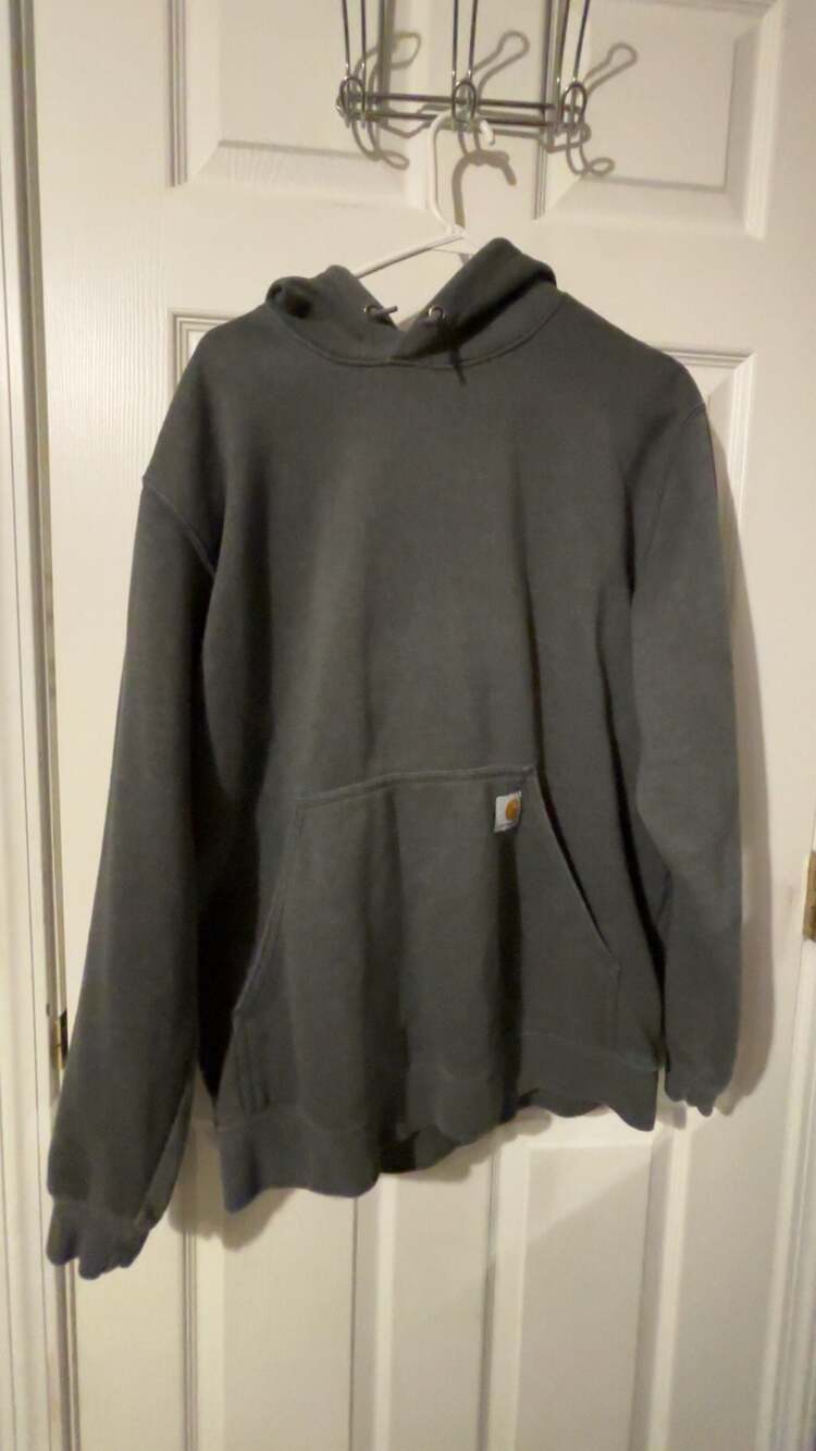 Carhartt Men's Loose Fit Midweight Sleeve Logo Graphic Hoodie - Charcoal/Fluores
